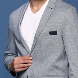 SHOWOFFFF Navy Blue Cotton Slim Fit Solid Blazer image 5