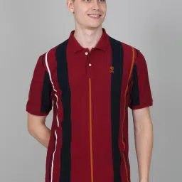 Cantabil Red Regular Fit Striped Polo T-Shirt image 1