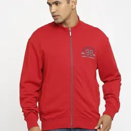 Basics Red Cotton Comfort Fit Texture Jacket image 1