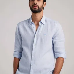 ANDAMEN Sky Blue Regular Fit Linen Shirt image 1