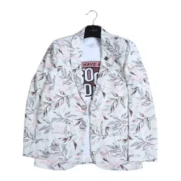 Cavio Kids Maroon Printed Full Sleeves T-Shirt with Blazer image 1