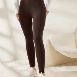 Styli Brown Cotton Regular Fit Leggings image 1
