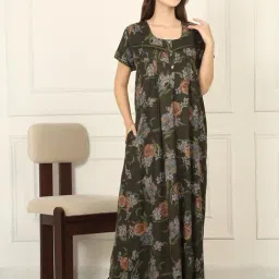 Sweet Dreams Mehndi Green Cotton Floral Night Dress-picture-17