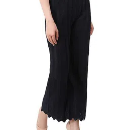 Thrifty Thread Women Striped Straight Fit Woolen Palazzos image 2