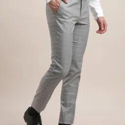 Turtle Grey Ultra Slim Fit Chequered Trousers image 1