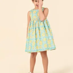 Fabindia Kids Blue Floral Print Dress-image-34