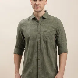 Turtle Olive Khadi Slim Fit Striped Shirt image 1