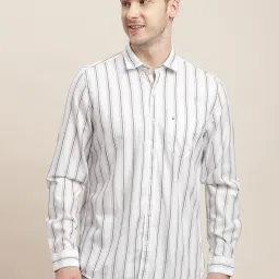 Turtle White Cotton Slim Fit Striped Shirt image 1