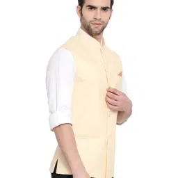 VASTRAMAY Cream Cotton Straight Fit Nehru Jacket image 3