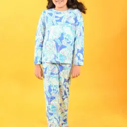 Anthrilo Kids Blue Cotton Printed Full Sleeves T-Shirt & Trouser-picture-14