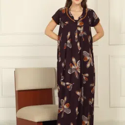 Sweet Dreams Wine Cotton Floral Night Dress-image-68