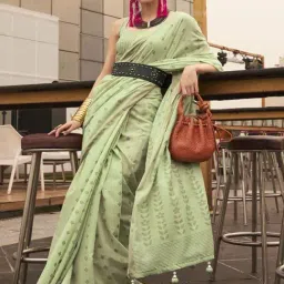 Elora Pista Green Silk Woven Saree With Unstitched Blouse-image-22