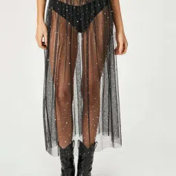 Forever 21 Black Cotton Embellished A-Line Skirt-picture-37