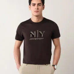 Arrow New York Brown Cotton Regular Fit Printed T-Shirt image 4