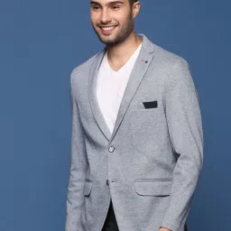 SHOWOFFFF Navy Blue Cotton Slim Fit Solid Blazer image 2