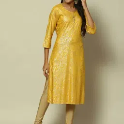 Rangriti Yellow Printed Straight Kurta image 4