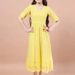 Pspeaches Girls Yellow Cotton Regular Fit Dress-picture-37