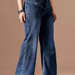 Miss Chase A+ Blue Denim Solid High Rise Jeans image 3