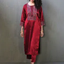 Chidiyaa Maroon Jugni Collection Rubaa Handprinted Mashru Silk Kurta-picture-7