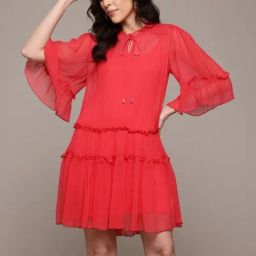 Label Ritu Kumar Red Priscilla Short Dress With Camisole-picture-25