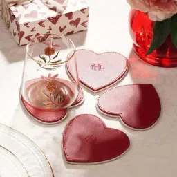 Pure Home and Living Red Faux Leather Heart Shaped Coasters - Set of 4-picture-36