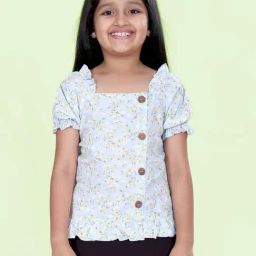 Kiddopanti Girls Light Blue Printed Regular Fit Top-picture-24