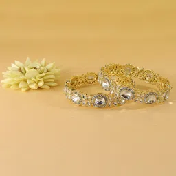 LAVAZZA Set Of 2 Gold-Plated Zircon & Kundan-Studded Bangles image 2
