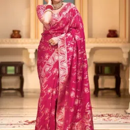 Anjaneya Sarees Pink Silk Woven Saree With Unstitched Blouse image 3
