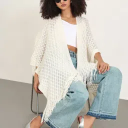 showoffff Showoff Off White Regular Fit Poncho image 4