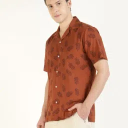 Hancock Orange Cotton Relaxed Fit Printed Shirt image 3