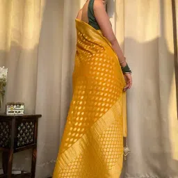 Anjaneya Sarees Yellow Silk Woven Saree With Unstitched Blouse image 2