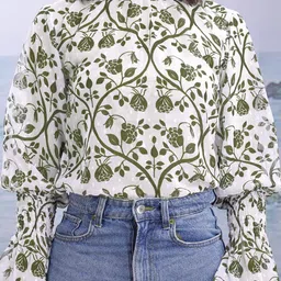 PURVAJA Women Green Printed Georgette Regular Top image 2