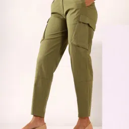 Mabish By Sonal Jain Cargo Stretchable Cotton Lycra Trouser In Khaki Green image 5