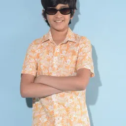 Crimsoune Club Kids Orange Floral Print Shirt-image-52