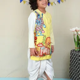 BAATCHEET Boys Ethnic Motifs Printed Regular Pure Cotton Kurta with Dhoti Pants image 3