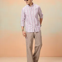 Mast & Harbour Men Standard Striped Pure Cotton Casual Shirt image 4