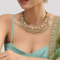 Auraa Trends Gold Finish Kundan Polka and Green Onyx Jewellery Set-picture-27