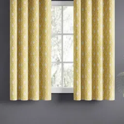 Haus & Kinder Yellow Cotton Ochre Manor Eyelets Floral 5 ft Window Curtain - Set of 2-picture-40