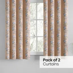 Haus & Kinder Blue Cotton Floral Singing Rose Eyelets 5 ft Window Curtain - Set of 2 image 2