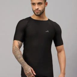 Vector X Black Regular Fit Plain Base Layer Tight Top-picture-26