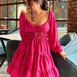 VANGULL Puff Sleeves Cotton Fit & Flare Dress image 4