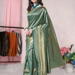 MIRCHI FASHION Blue Silk Woven Saree With Unstitched Blouse image 3