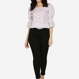 Aumira Women Floral Printed Square Neck Puff Sleeve Crop Top-picture-16