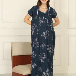 Sweet Dreams Women Teal Floral Printed Full Length Night Dress-picture-41