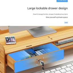 MUGATH Wooden Monitor Stand with Storage Organizer for Desk, Table, Office, Home, Study Table,Monitor Riser Stand with Storage Shelf and Lockable Drawer image 4