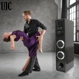 uic Dj Mini-80W 5.25 Inch Single Bluetooth Party Subwoofer Floor Standing Speaker 3 Inch Dual Satellites with Extreme Bass Mic Slot Aux USB Fm & Remote Control Black (UIC-TWR-5103) image 5