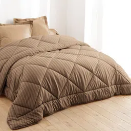 VAS COLLECTIONS 210 TC Satin Stripes Reversible AC Comforter/Blanket for Winter/Quilt/Duvets for King Size Double Bed 220 GSM for Home/Hotel/Hospital Uses (230X250 cm - Beige) image 1