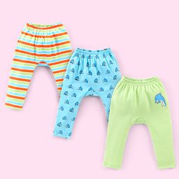 Babyhug Cotton Full Length Diaper Pants Stripes & Dolphin Print Pack of 3- Blue Green & Orange-image-70