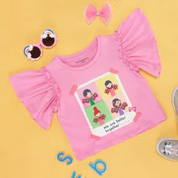 Pantaloons Junior Frill Sleeves Butterflies & Floral Printed Top - Sachet Pink-picture-22
