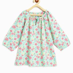 Campana Three Fourth Sleeves Floral Printed Top With Tie Up - Sea Green & Pink-picture-12
